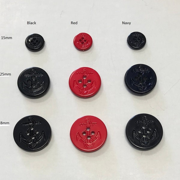 One Package (12 Buttons) Vintage "Anchor" or Pea Coat Buttons-F1024 from the 1990's and available in various sizes or colors