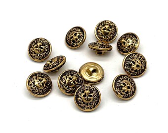 12 botones vintage con cabeza de león: oro antiguo, 15 mm