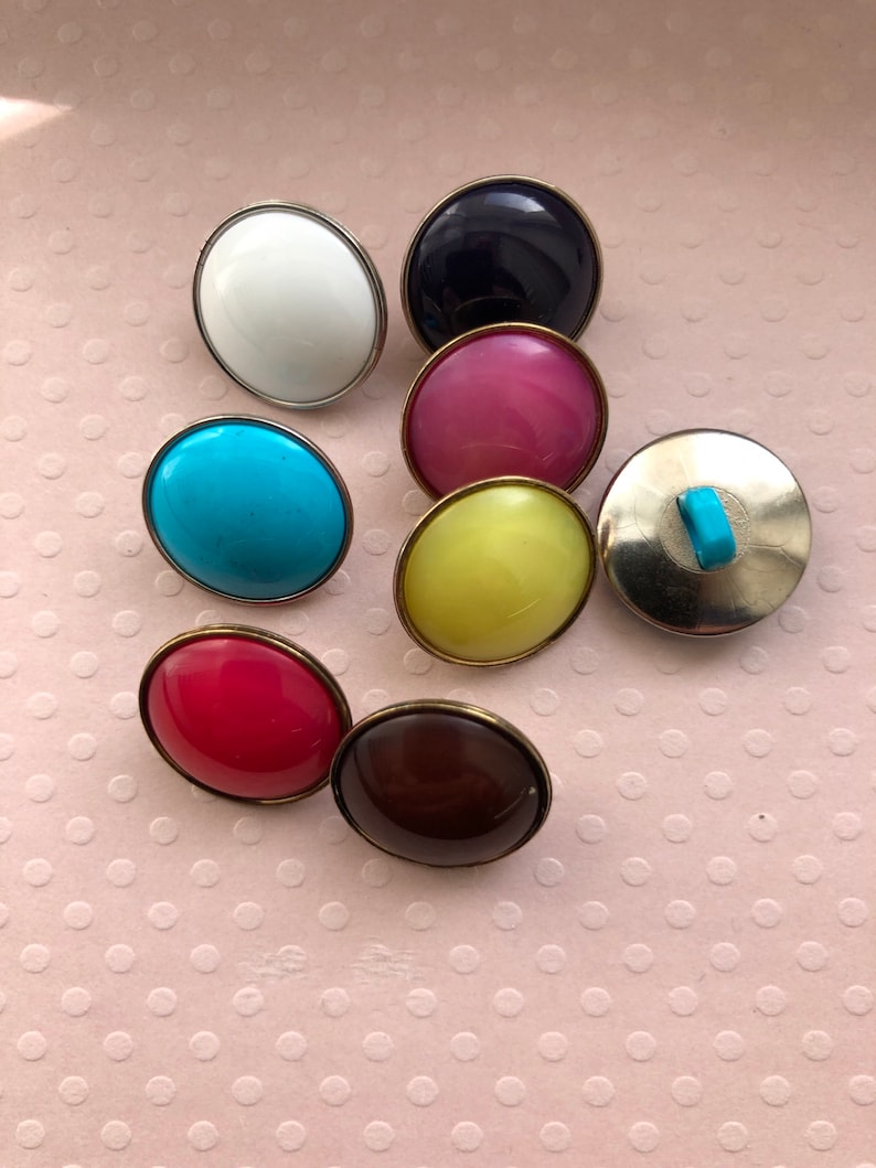 Gold or Silver Rim with Color Insert Vintage Shank Buttons C3928 One Package 12 Buttons