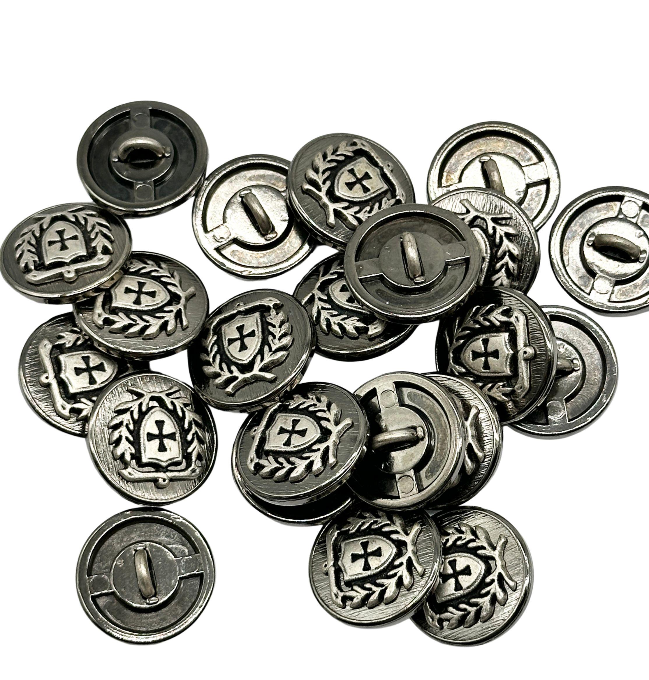 12 Bottoni In Metallo Con Leone Per Uomo E Donna - Modello Shank, Colore Argento, 25mm - 4