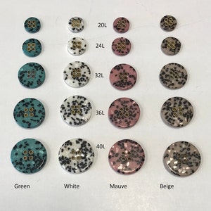 One Package (12 Buttons) Vintage "Colored Granite Like/Gold Eyelets" 4 hole Buttons-A8502 from the 1980's and available in various sizes