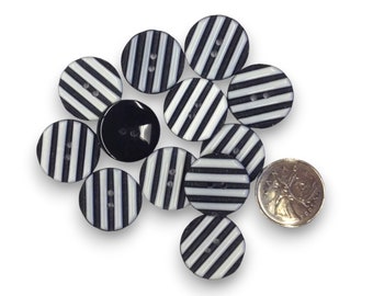 Vintage Black & White Striped Buttons, Decorative Buttons, Designer Buttons, Fashion Buttons, Dress Buttons, Clothing Buttons | Pack of 12