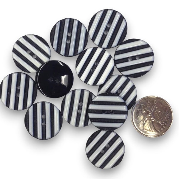Vintage Black & White Striped Buttons, Decorative Buttons, Designer Buttons, Fashion Buttons, Dress Buttons, Clothing Buttons | Pack of 12