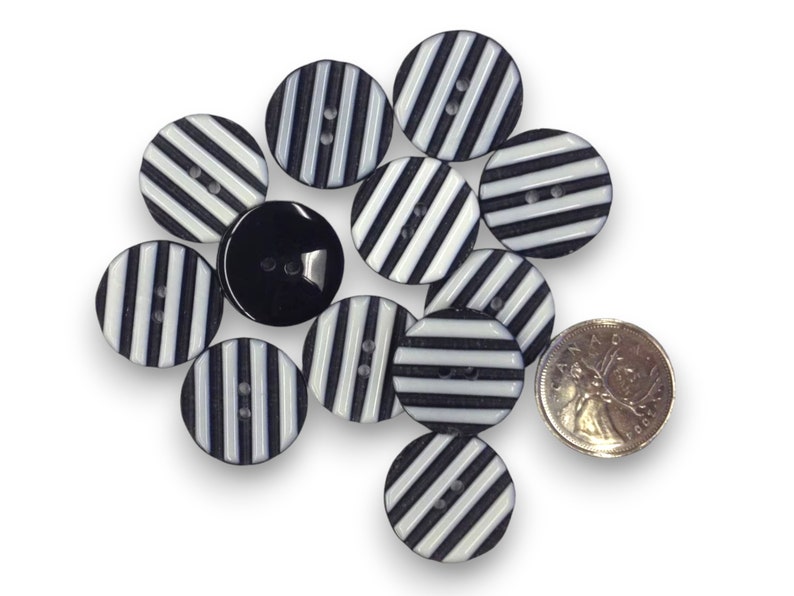 Vintage Black & White Striped Buttons, Decorative Buttons, Designer Buttons, Fashion Buttons, Dress Buttons, Clothing Buttons Pack of 12 image 1