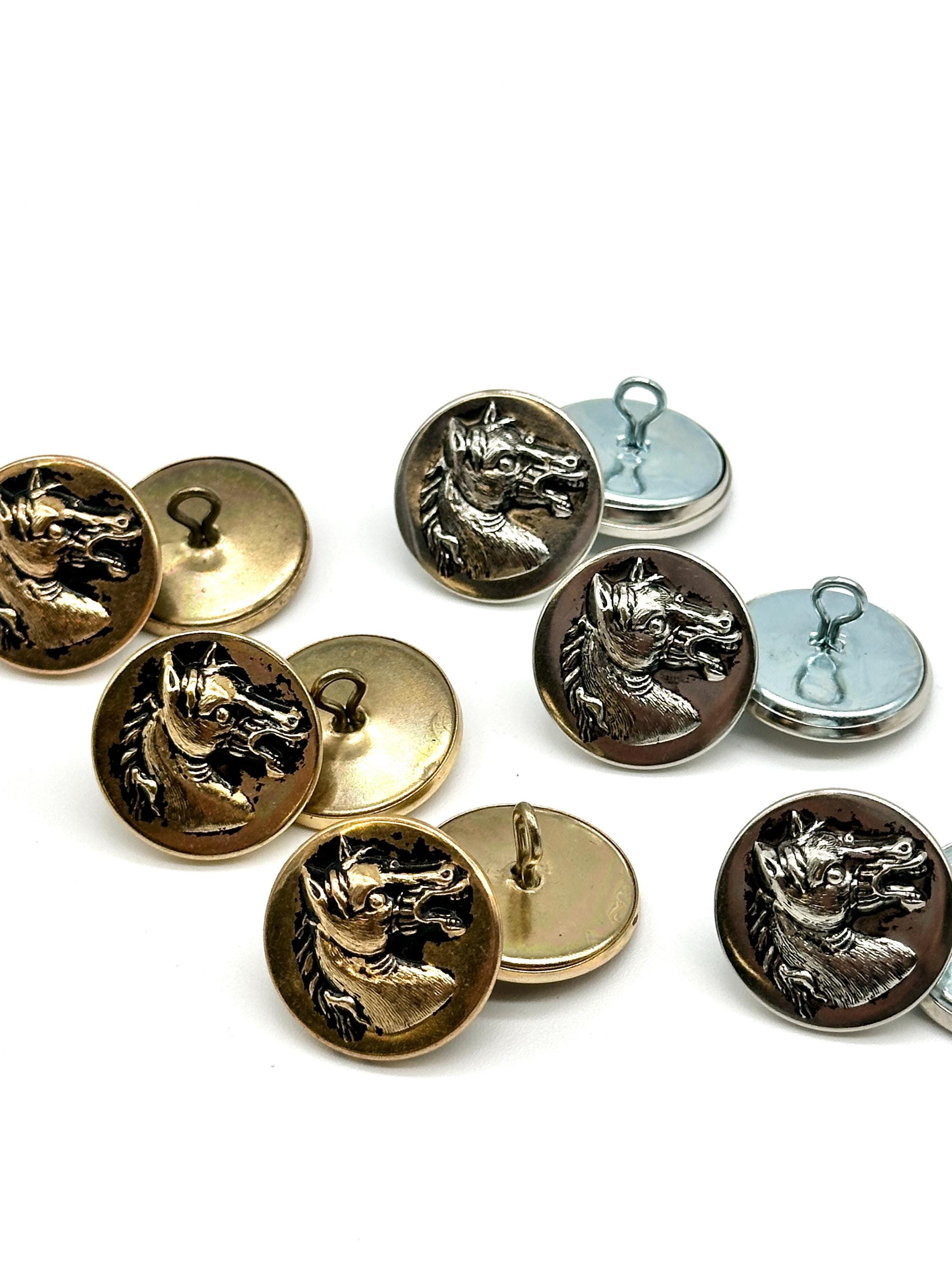 10 Bottoni Metallo Con Testa Di Leone Incisa, Colore Silver, 23 Mm. Bottoni Con Gambo Per Cappotti, Giacche E Progetti Fai-da-te.