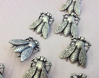 1 Set (12 Pcs) Insect Shaped Antique Silver Vintage Shank Buttons K4037