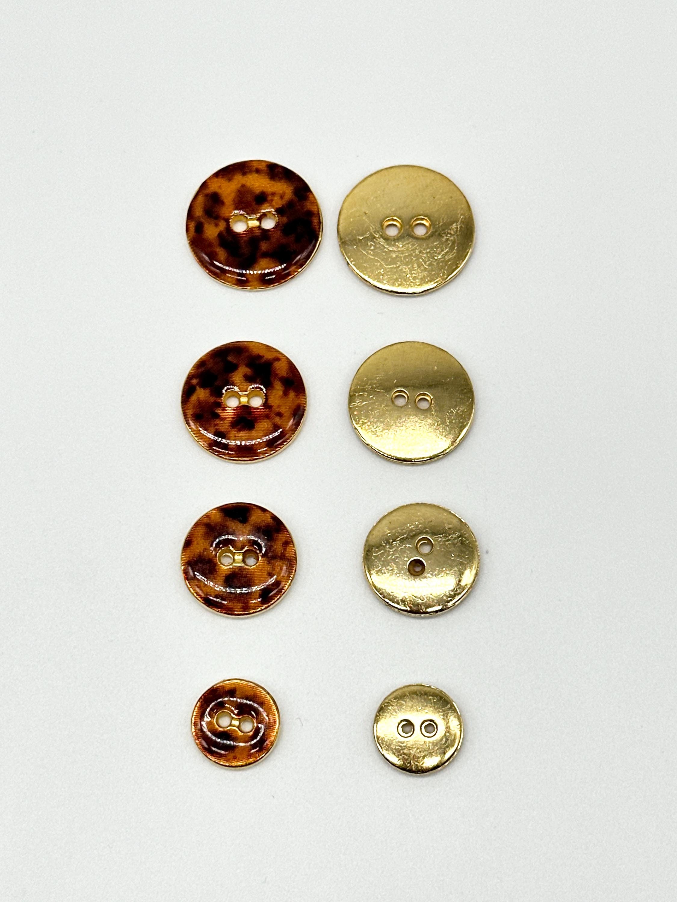 12 Pcs Vintage Tortoiseshell Look 2-hole Buttons, Metal Base