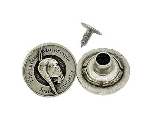 Vintage Indian Motorcycle Jean Buttons: Antique Silver Metal (Set of 5)