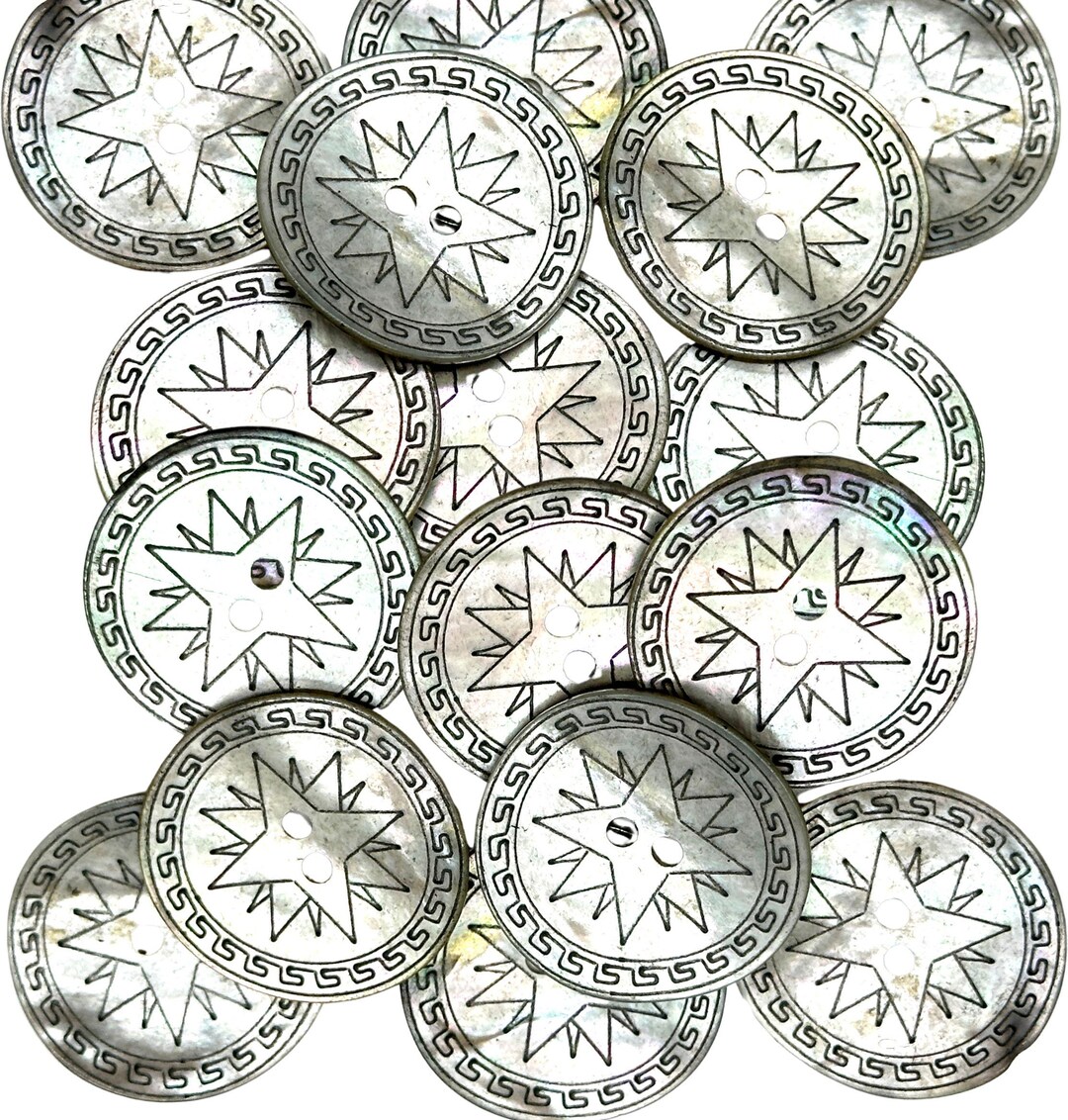 12 Pcs Vintage Agoya Shell Buttons: Grey Laser Design, Sewing Supplies ...