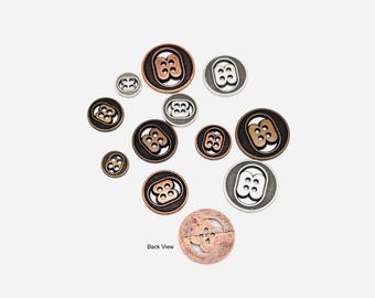 Vintage Steampunk Metal Buttons: 4-Hole - K4984, Set of 12 (1 package - per color/size