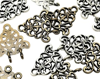 2 sets vintage metal closure clasps antique silver or brass 25x57mm | decorative buttons for sewing | accessories for clothing | (b5523)