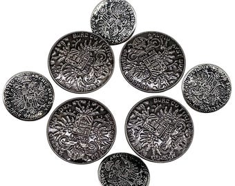 6 Pcs Vintage Coin Shank Buttons: Antique Silver Sewing Embellishments