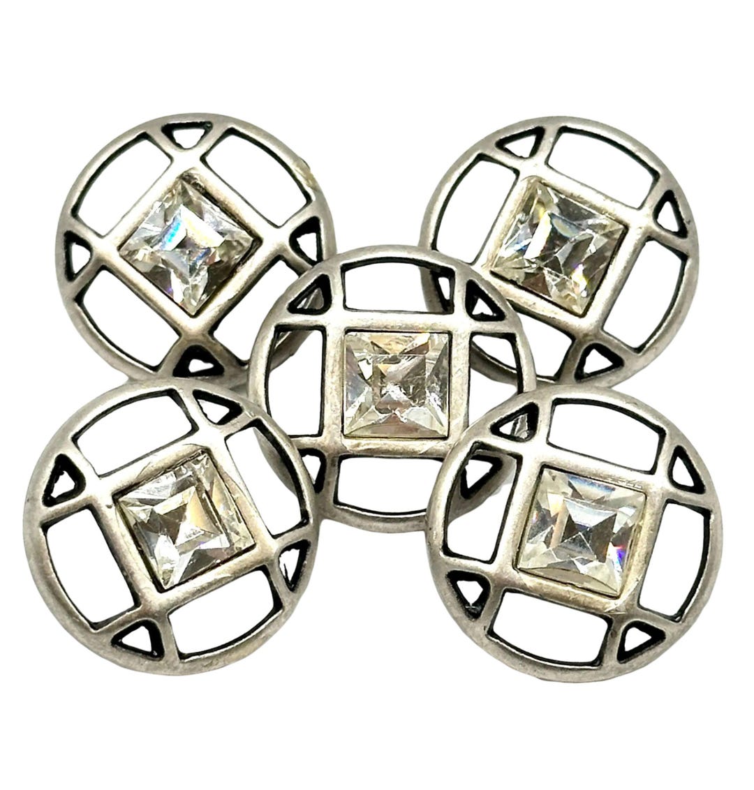Deco Button 6 Vintage Art Deco Shank Buttons: Antique Silver Rhinestone Inserts - Etsy
