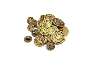 Vintage Moose & Elk Metal Shank Buttons - Antique Gold - Set of 12
