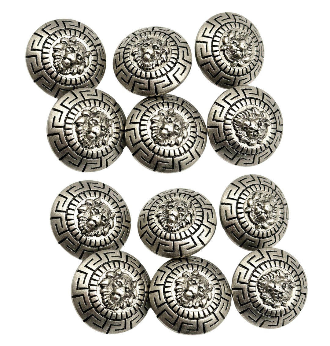 6 Vintage Lion Face Buttons: Antique Silver Greek Key Shank Buttons - Etsy