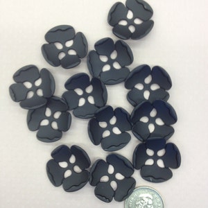 1 Dozen Flower Shaped Matte Black, Ant Silver or Ant Brass Metal Vintage 4-Hole ButtonsK5237 Several sizes available image 2