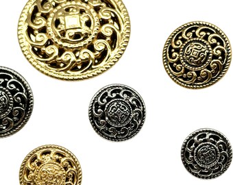 Vintage Steampunk Filigree Shank Buttons: Floral Gear Design, Set of 12