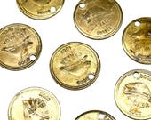 6 szt. zabytkowych medalionów „Canadian Good Luck” | Stare złote guziki do kurtek, płaszczy i sukienek | Zestaw dekoracyjnych guzików do szycia (A439)