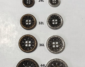 Bottoni con motivo floreale in metallo vintage - 1 dozzina (12 bottoni) - Argento antico + Ottone antico - Dimensioni: 28 m - 15 mm - K5259