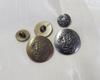 1 Dozen Gorgon's Head, Vintage Metal Shank Buttons - K1658/K2510 Several Sizes Available.