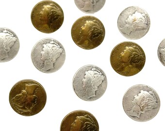 12 Vintage USA Liberty Coin Buttons: Antique Gold or Silver Shank Buttons