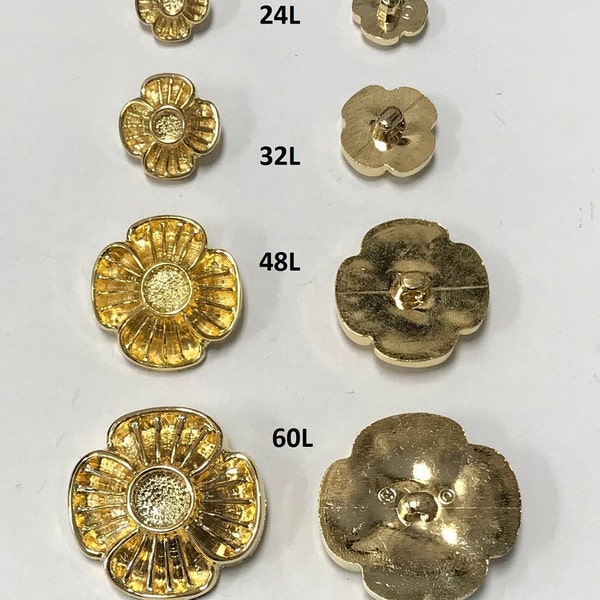 1 Dozen Vintage "Flower Shaped" Gold Shank ABS Buttons K2866 Several Sizes Available.