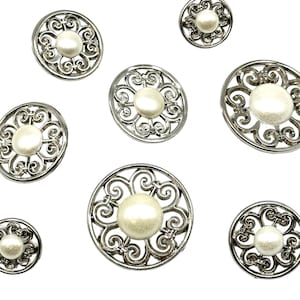 3/6 X Hand Shaped Buttons, Silver Tone Plated With Faux 3/6 X Hand Shaped Buttons, Silver Tone Plated With Faux