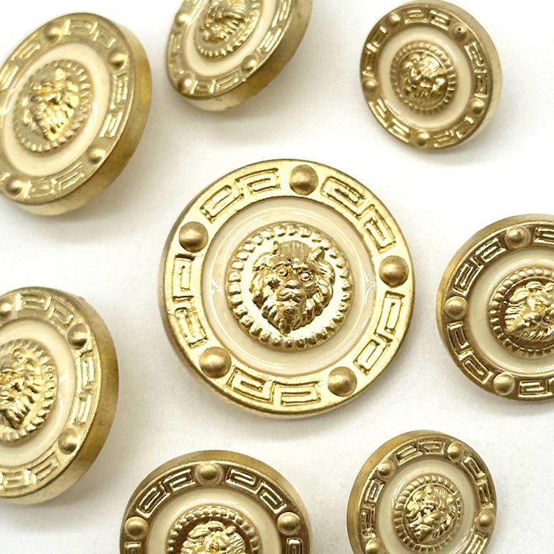 Vintage Matt Gold Lion Face Buttons: Greek Key Design, Set of 12 - Etsy