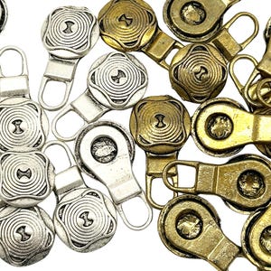 3 pcs Vintage Art Deco Zipper Pulls | Metal Pendant in 2 Colorways | Crafting & Sewing Supplies | Set of 3 Pulls | (K4587)