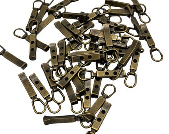 Vintage Art Deco Zipper Pulls: Brass or Silver Metal Pendants, Set of 6