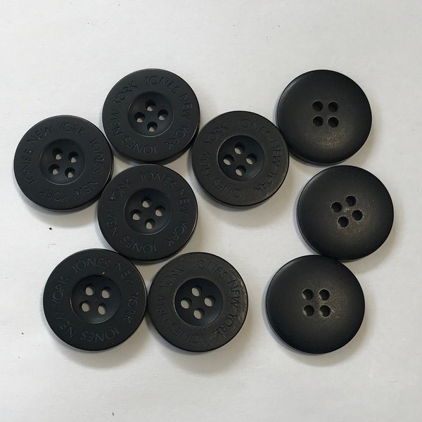 One Package (9 Buttons) Vintage Logo "Jones New York" 4 hole Buttons A8009 Size is 23mm (7/8")36L and Black in Color