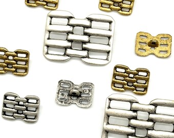 Vintage Rectangular Metal Shank Buttons: Gold & Silver Openwork Design (Set of 6)