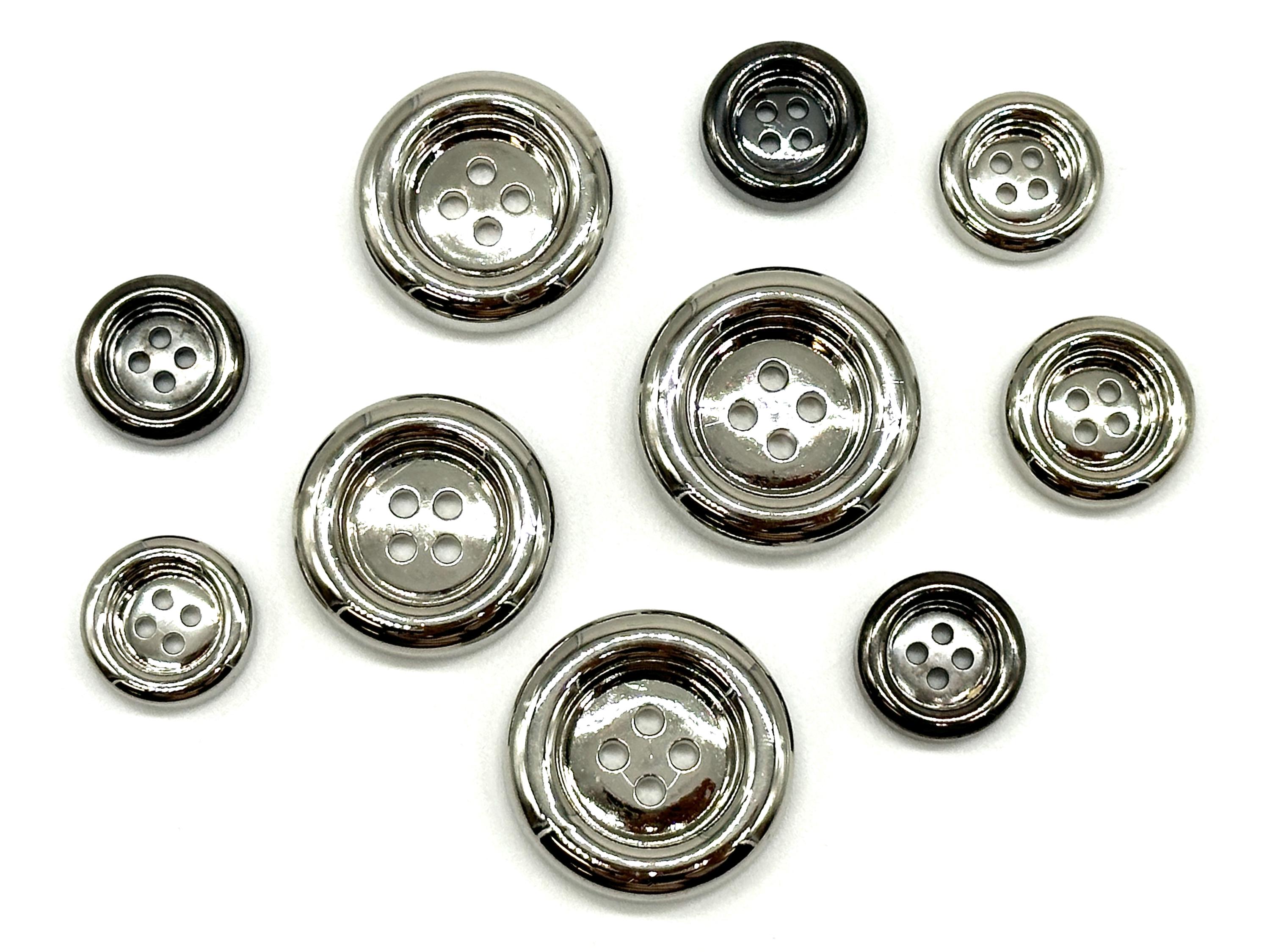 Silver Buttons 12 Pcs Vintage Silver & Gunmetal Buttons: Shiny Rim, 4-hole Sewing ...
