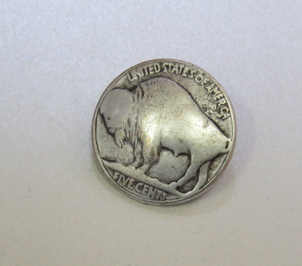 One Package (6 Buttons) Buffalo five cents coin Ant Silver Metal Vint…