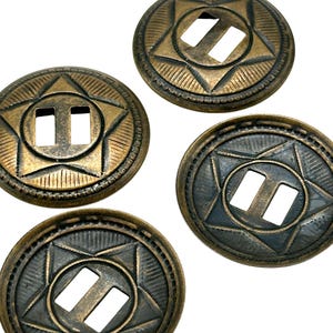 Vintage Slotted Concho Buttons: Gold & Silver Star Design, Set of 3