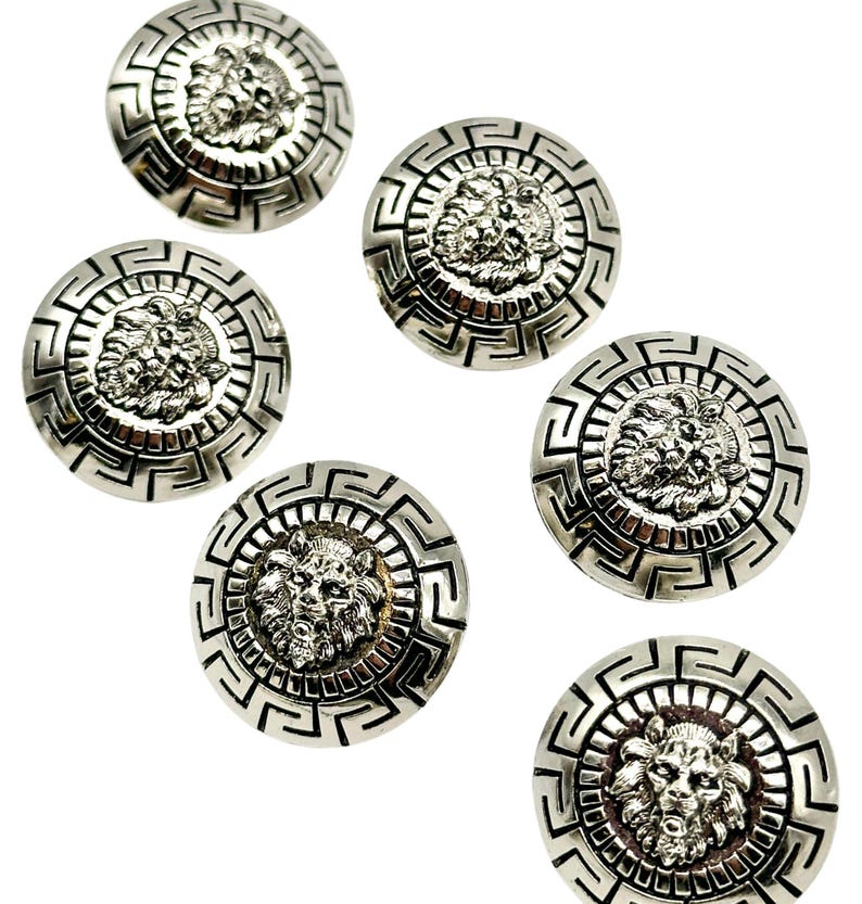 12 Vintage Lion Face Shank Buttons: Antique Silver Greek Key Design - Etsy