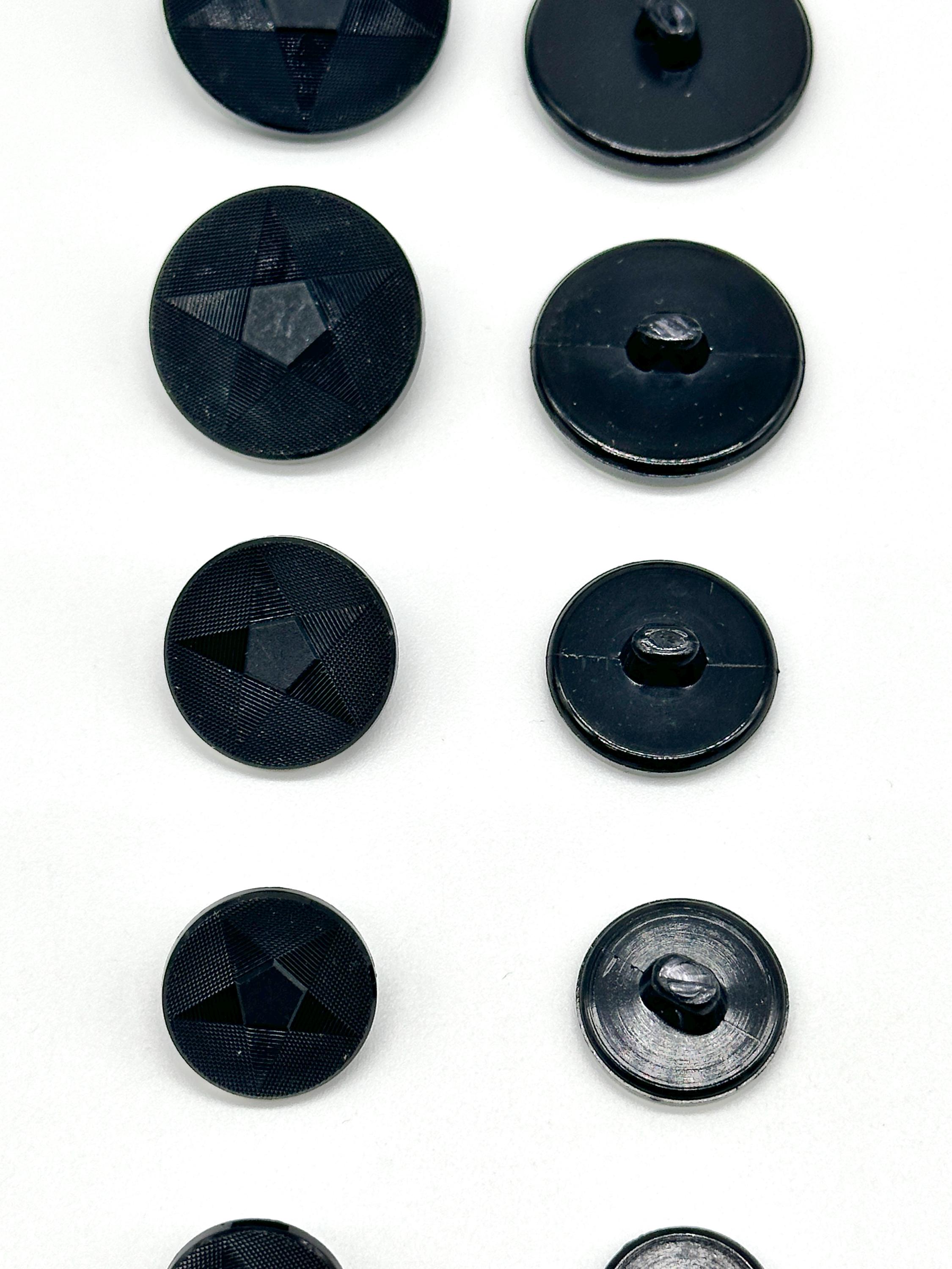 12 Pcs Vintage Star Jacquard Nylon Buttons Black, Slim Rim