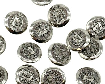 12 Pcs Vintage Coat of Arms Shank Buttons: Antique Silver, 28mm or 19mm