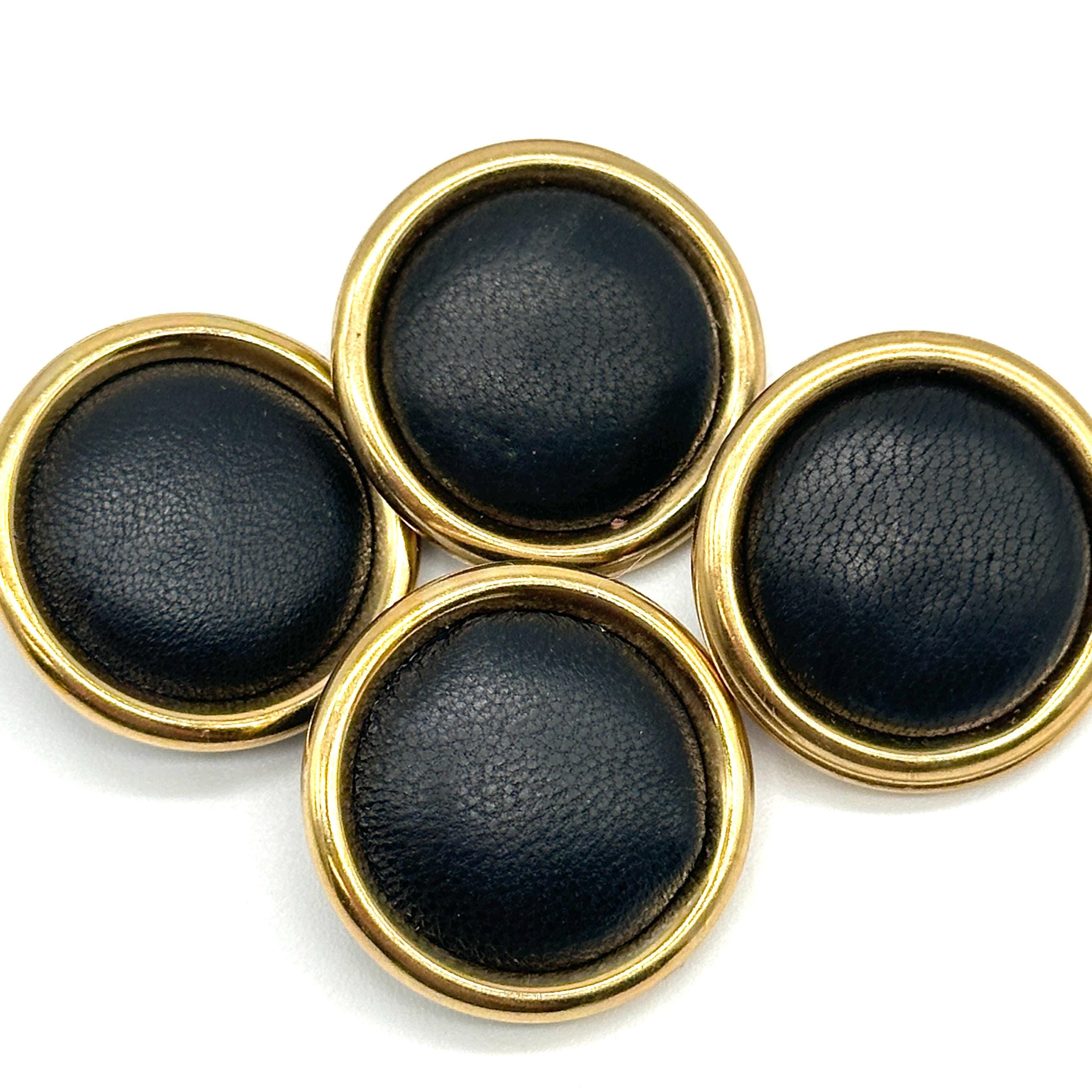 12 Pcs Vintage Leather Covered Shank Buttons With Gold Rim 12 Pcs Vintage Leather Covered Shank Buttons With Gold Rim