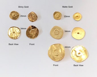 Un paquet (6 boutons) boutons vintage en métal massif doré « Art déco » K2214 Plusieurs tailles disponibles.