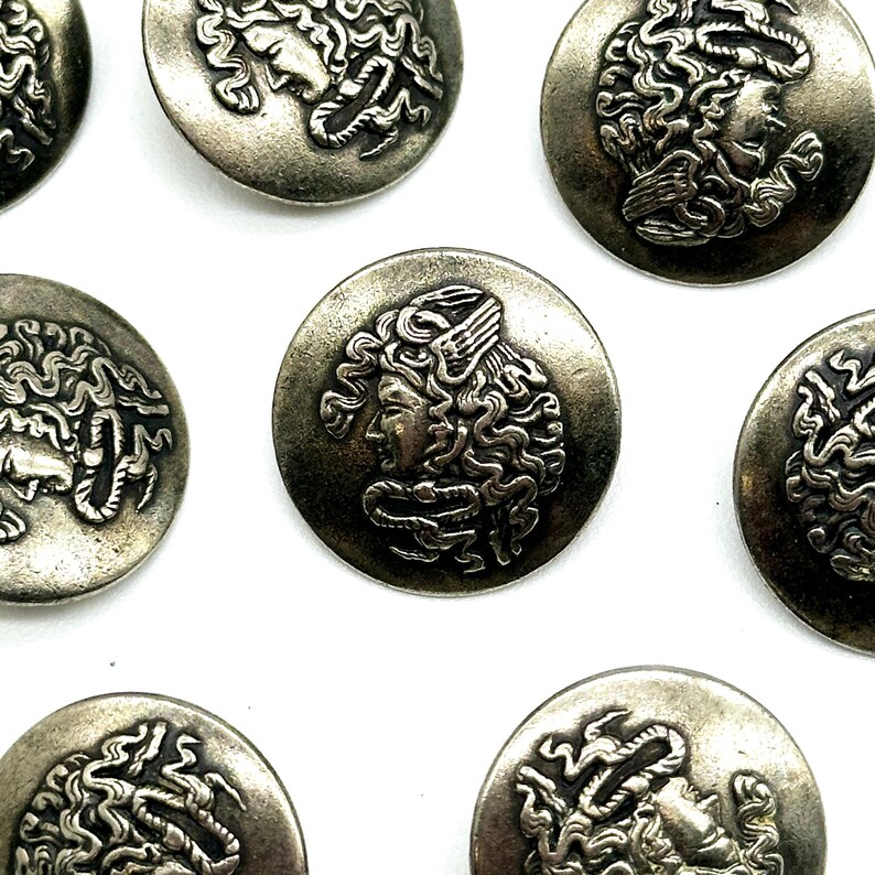 Vintage Gorgon's Head Metal Shank Buttons - Antique Brass/silver - Made ...