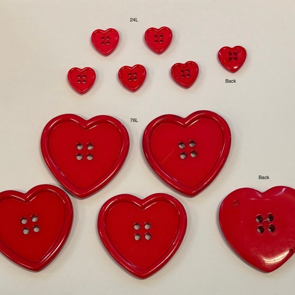 Heart Shaped Buttons, 4-Hole Heart Button | Crafting Buttons | Buttons for Children | Cute Buttons | 6 per Pack - Size 15mm (19/32")24L