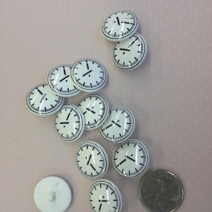 1 package(12 buttons) Vintage "White Clock" Pattern Nylon Shank Buttons. C2217 available in 2 sizes