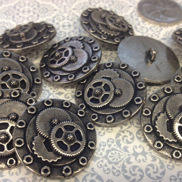 One Package (6 Buttons) Steampunk Gears and Bolts Antique Silver or Ant Brass Vintage Shank Buttons(K3900)