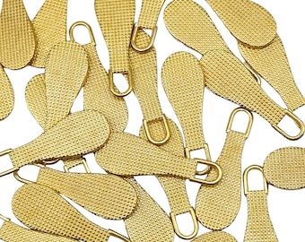 Vintage Art Deco Gold Zipper Pulls: Textured Metal Pendants (Set of 3)