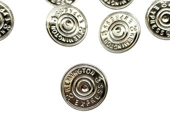 12 Vintage Metal Shank Buttons "Kemington Express" Silver Bullet Style | Antique Decorative Sewing Buttons for Dresses and more  (A352)