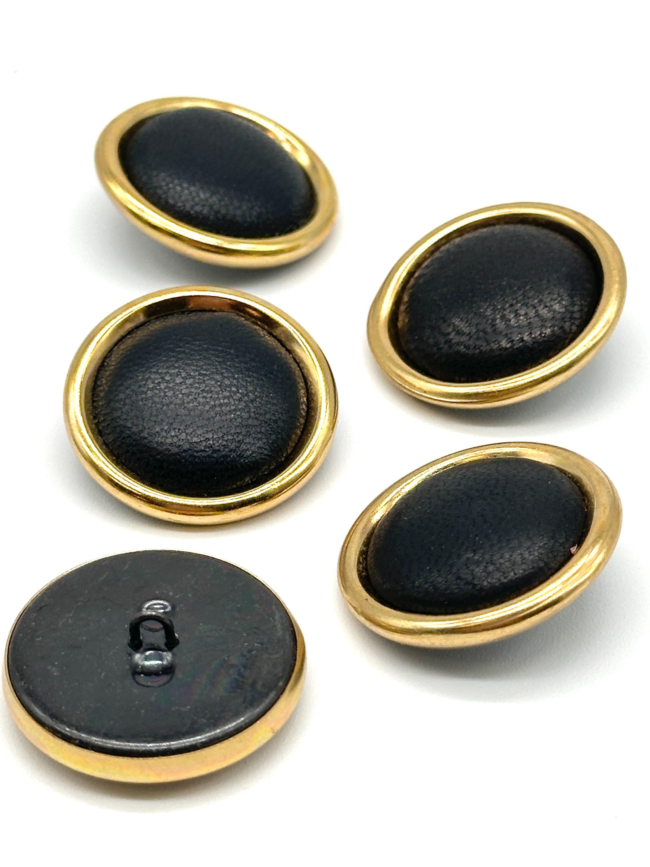 Vintage Black Leather Shank Buttons With Gold Rim (set of 6) - Etsy