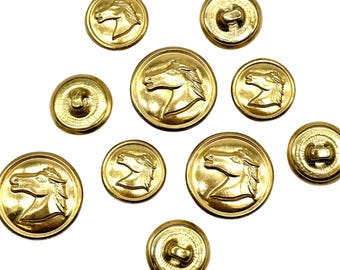 12 Vintage Gold Horse Head Shank Buttons: Sewing & Craft Supplies