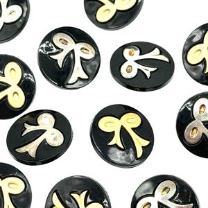 12 Pcs Vintage White, Black and Gold Bow Shank Buttons for Sewing or Craft | Decorative Buttons Jackets, Coats, Dresses Supplies | (C3226)