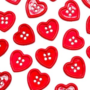 Set of 6 Vintage Heart Shaped Buttons | 4-Hole Decorative Buttons for Sewing | Cute Buttons for Children & DIY Crafts | (F1310)